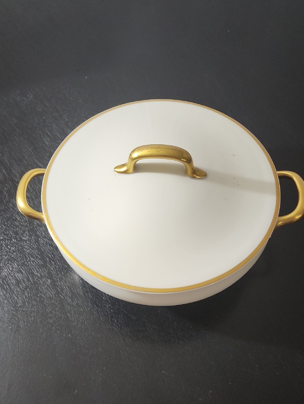 Limoges B & C Florale White Covered Bowl with Handles Gold Trim